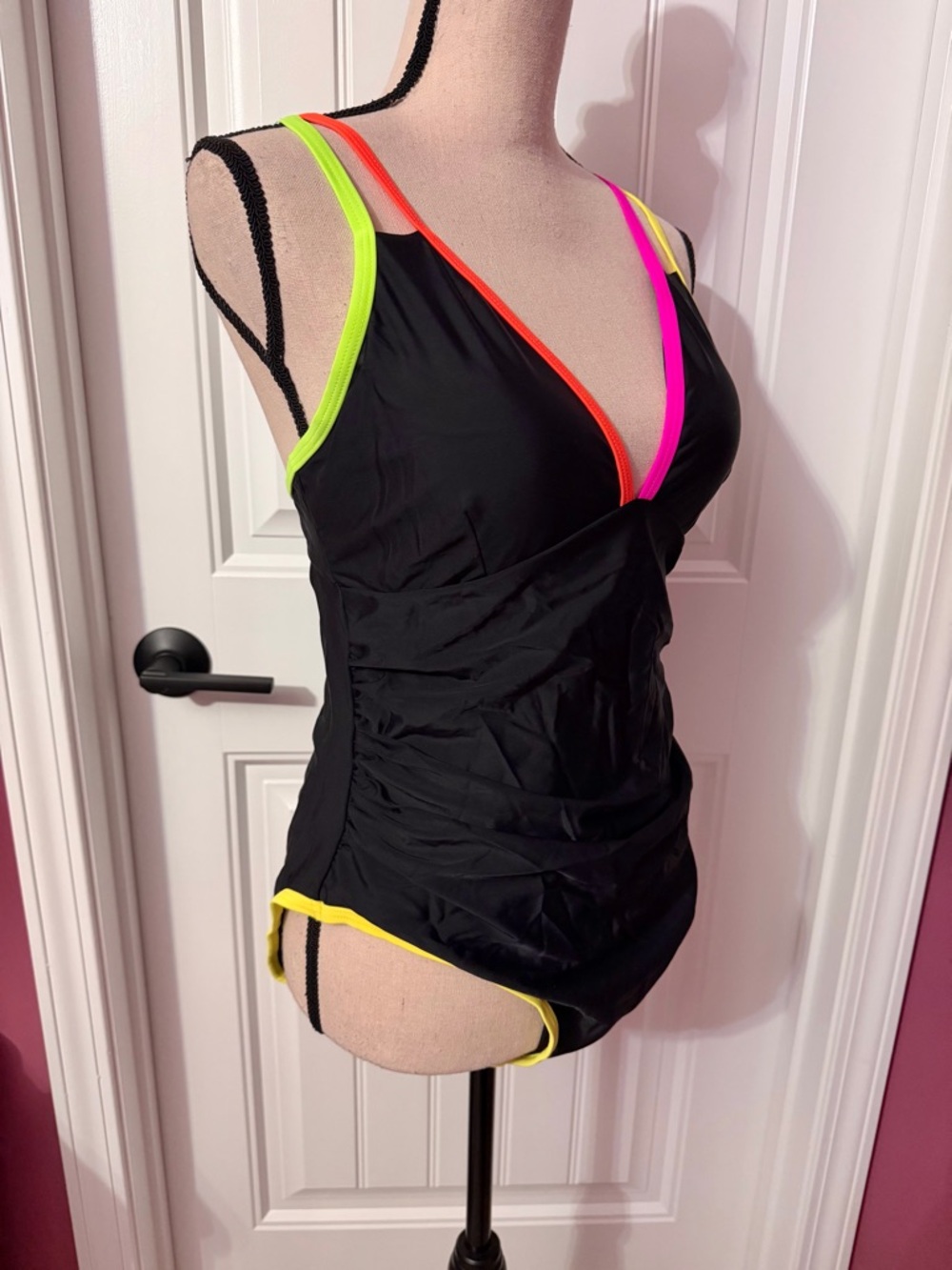Women’s Black Swimsuit w/ Neon Trim & Criss Cross Back Size XL